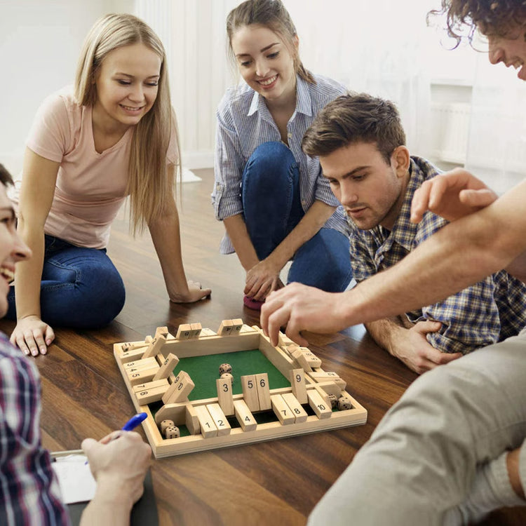 TimberTurn Wooden Number Game – Family Dice & Flip Tile Board Game for 2–4 Players