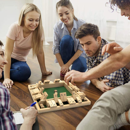 TimberTurn Wooden Number Game – Family Dice & Flip Tile Board Game for 2–4 Players