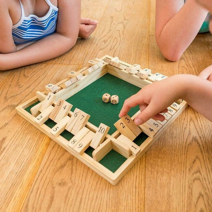 TimberTurn Wooden Number Game – Family Dice & Flip Tile Board Game for 2–4 Players