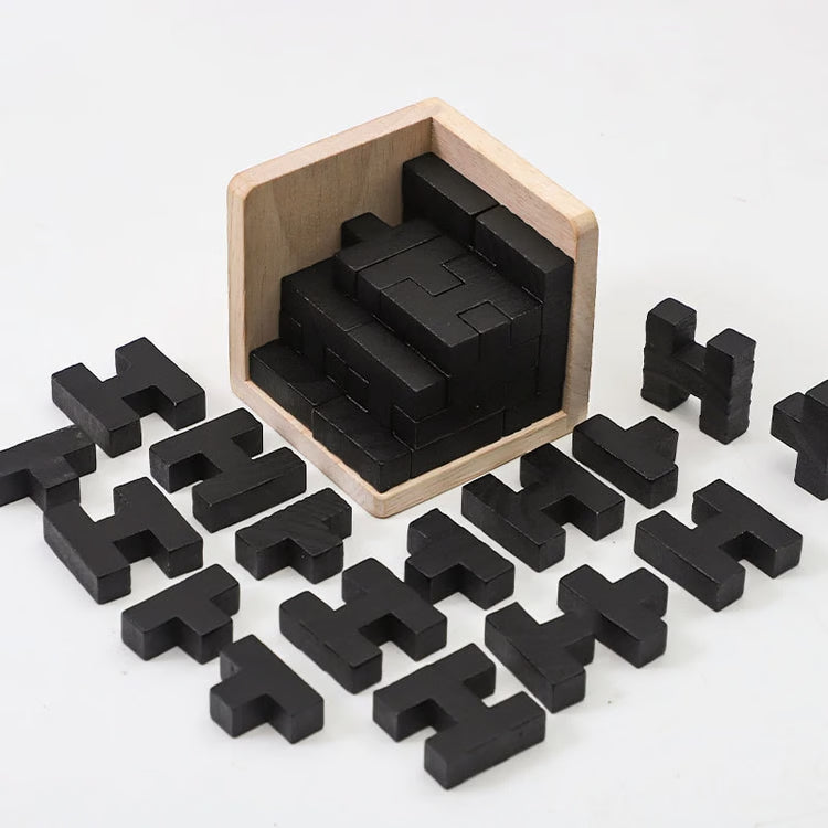 WoodiForm 3D Wooden Puzzle Cube – Shape Assembly Brain Teaser & Educational Activity Toy