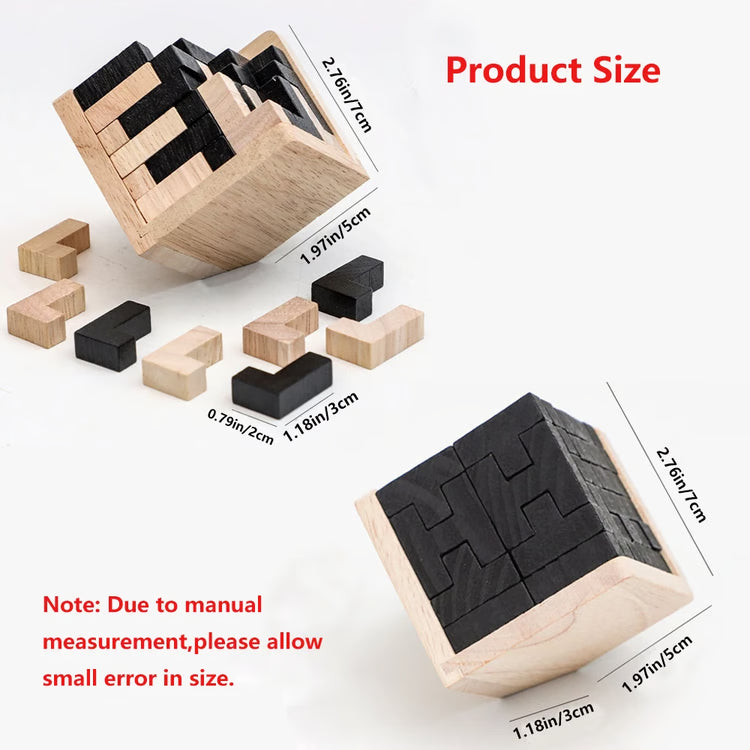 WoodiForm 3D Wooden Puzzle Cube – Shape Assembly Brain Teaser & Educational Activity Toy