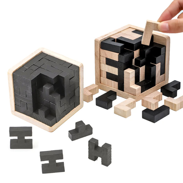 WoodiForm 3D Wooden Puzzle Cube – Shape Assembly Brain Teaser & Educational Activity Toy