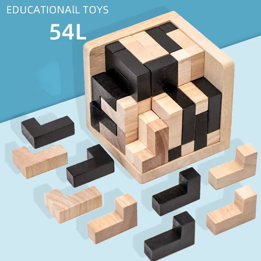 WoodiForm 3D Wooden Puzzle Cube – Shape Assembly Brain Teaser & Educational Activity Toy