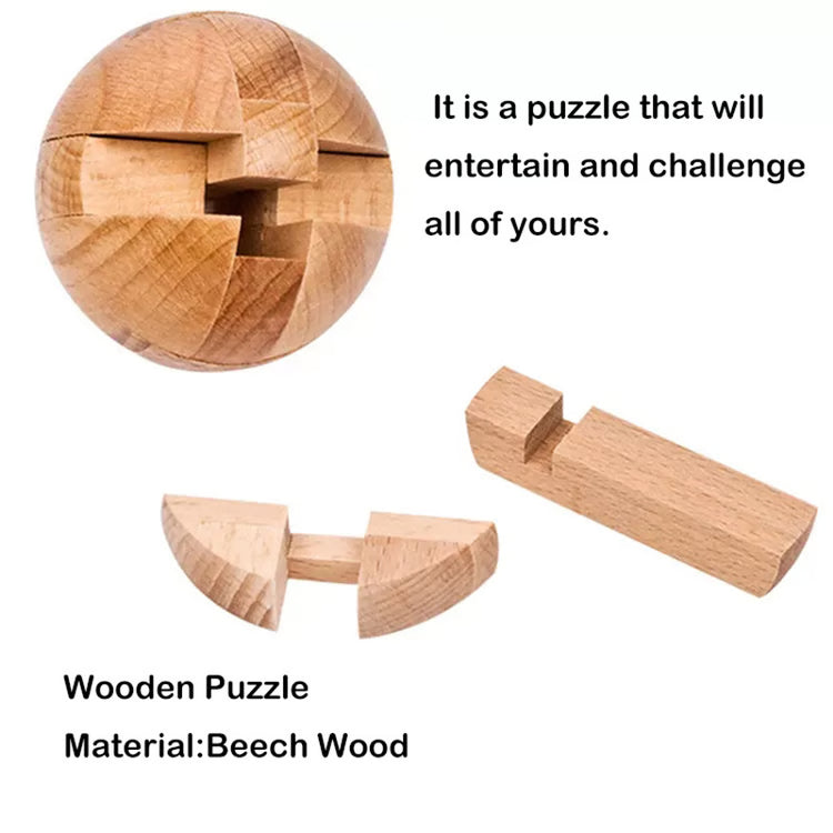 Kongora Wooden Puzzle Sphere – Classic 3D Brain Teaser & Handheld Puzzle for Kids and Adults